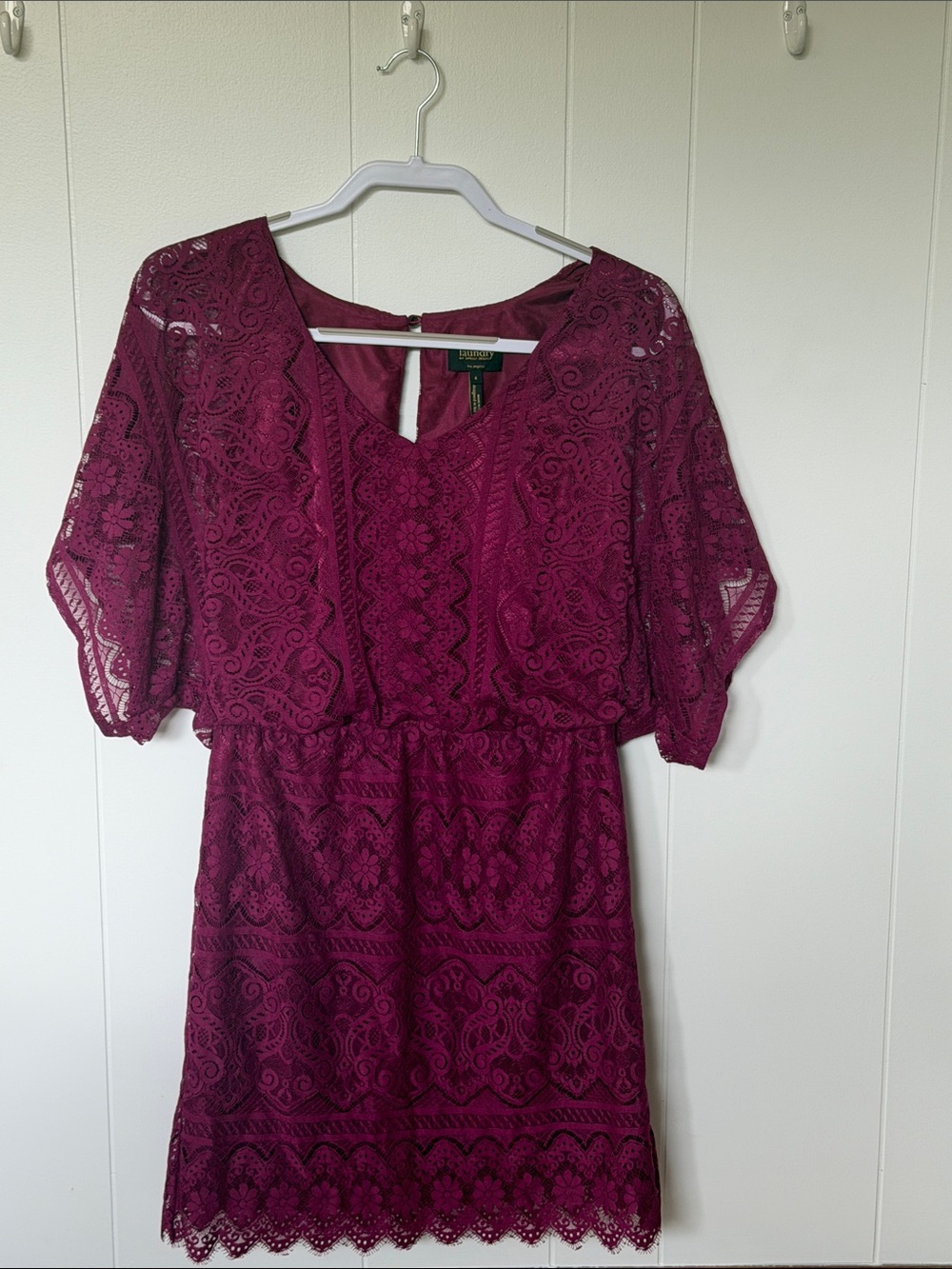 Laundry By Shelli Segal Wine Lace Flutter Sleeve Mini Dress